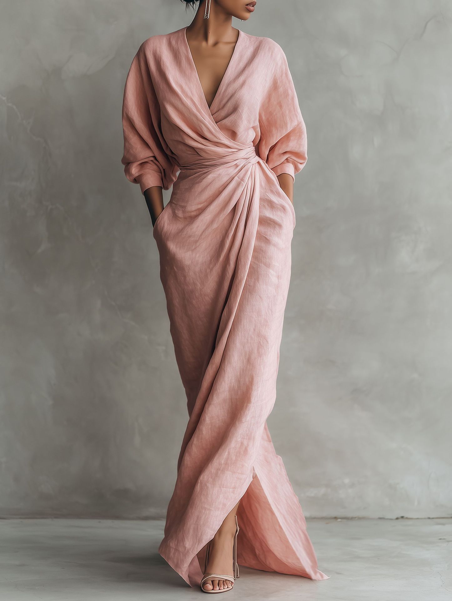 Women Linen Blend Wrap Maxi Dr - огляд і ціна Linen Dress Wrap