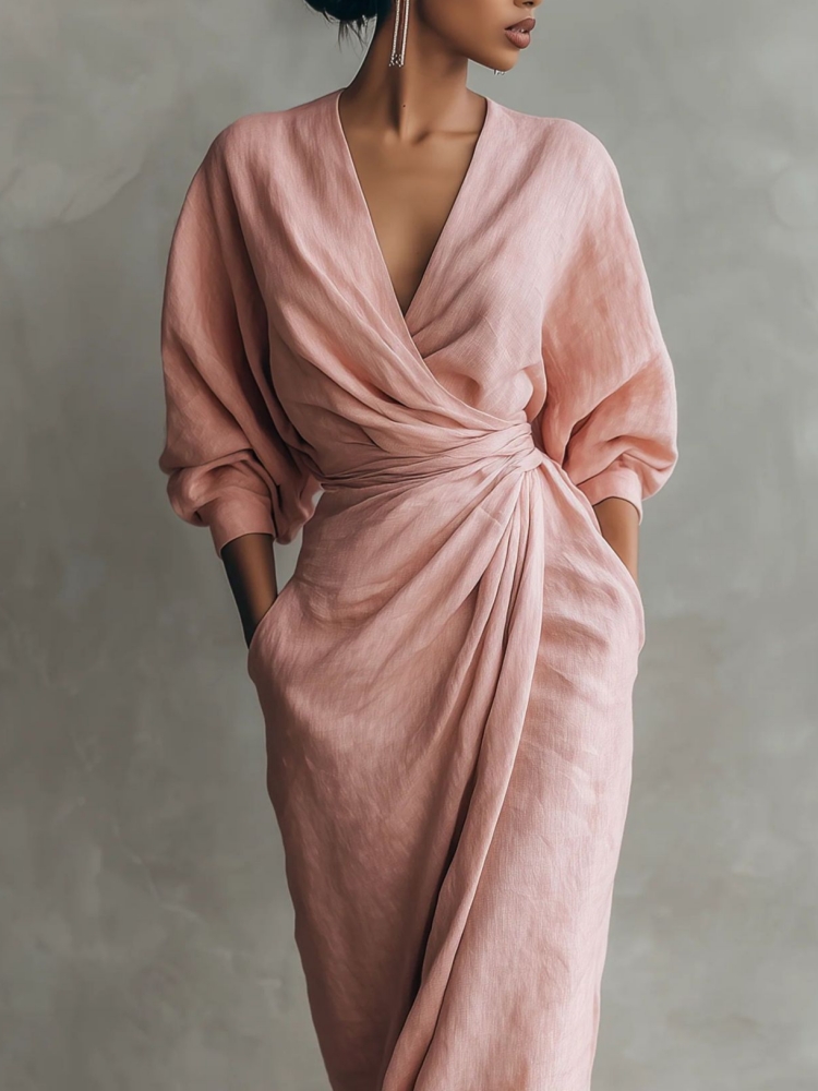Women Linen Blend Wrap Maxi Dr - огляд і ціна Linen Dress Wrap