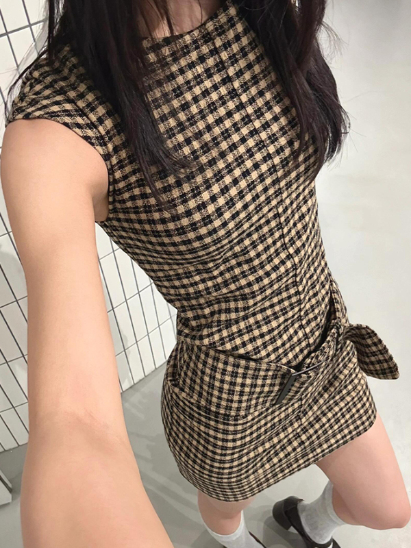 Retro Korean Plaid Slimming Ve - огляд і ціна Linen Dress Wrap