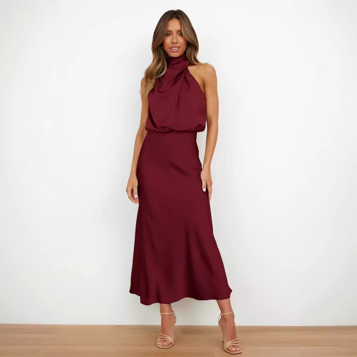 Satin Dress Sleeveless Halter  - огляд і ціна Maxi Dress Halter